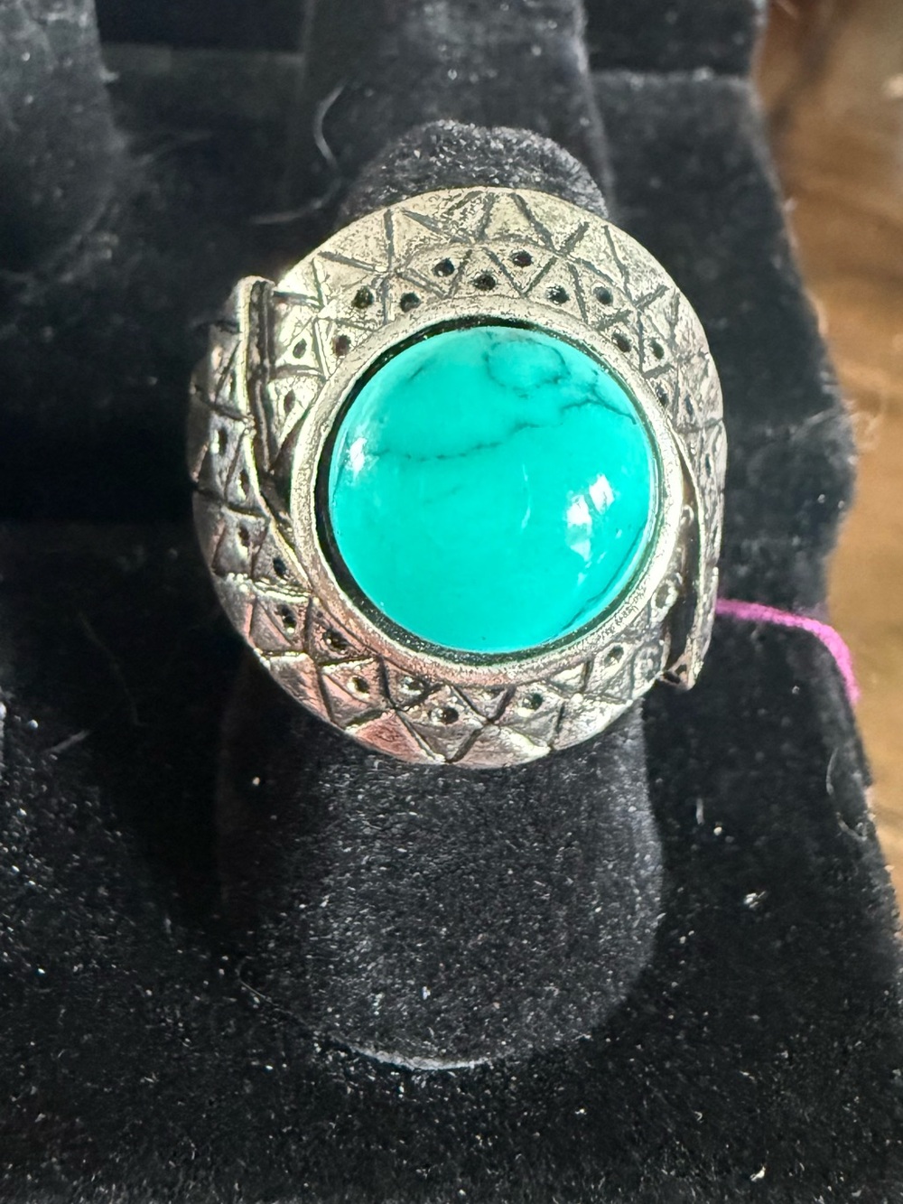 Turquoise Stone Silver-Tone Statement Ring - Women Jewelry